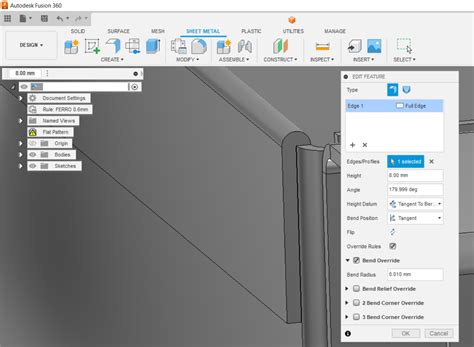 creating sheet metal parts in fusion 360|fusion 360 sheet metal hem.